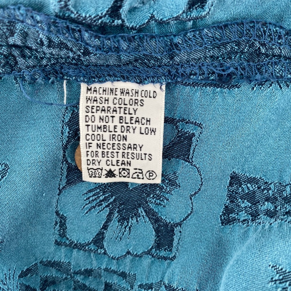 Tommy Bahama Relax Mens XXL Silk Camp Shirt Teal Blue Jacquard Palm Hibiscus - Picture 5 of 8